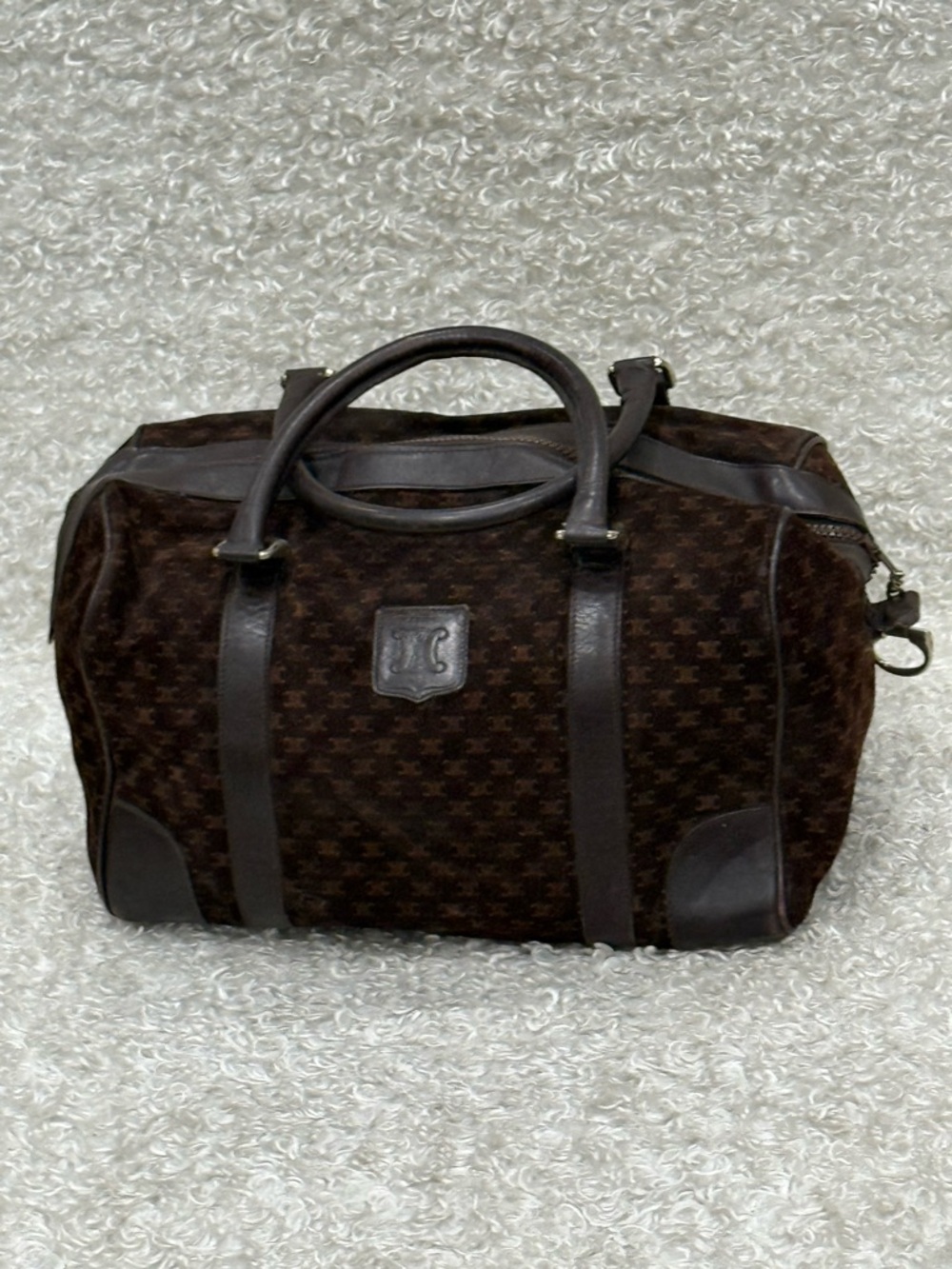 Céline Celine Brown Macadam Suede Boston Bag - Picture 1 of 15